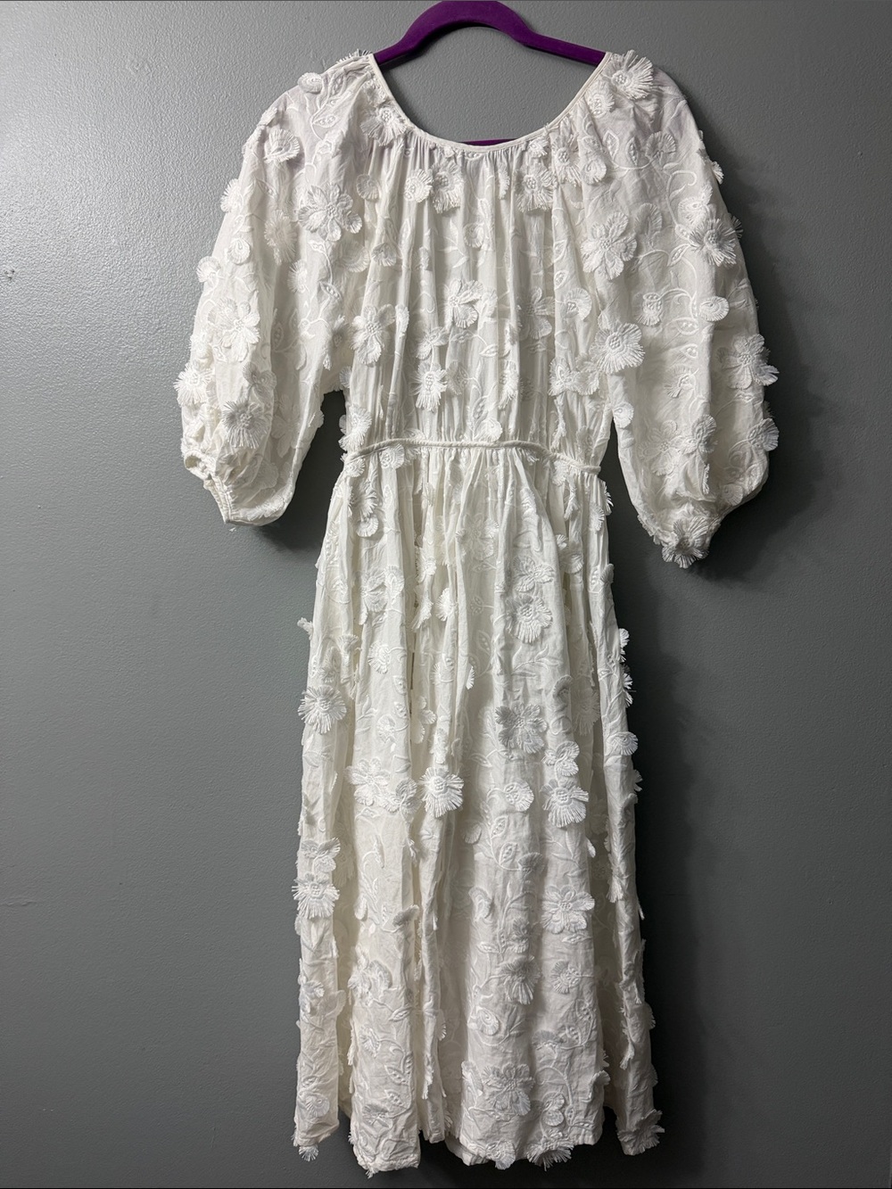 Madeinam Applique dress three-quarter billowy sleeves floral embroidered small